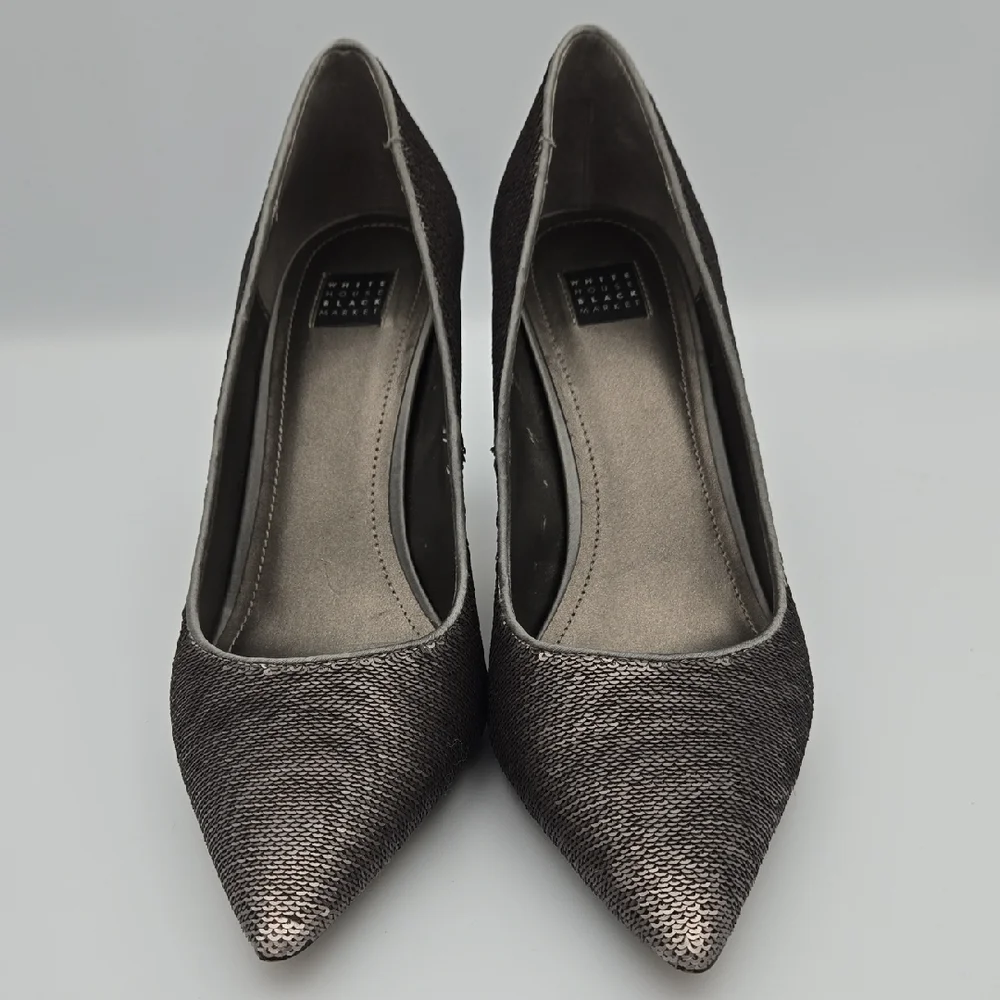 White House Black Market Gracelynn Hematite Sequin Heel, Size 9
